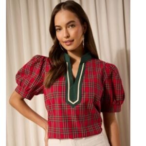NWT Entro Madeline top red and green plaid top
